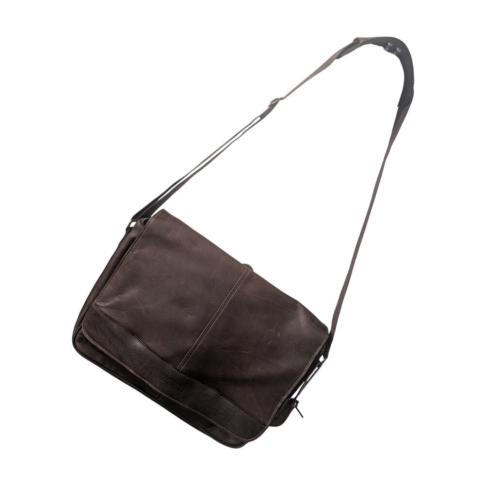 KENNETH COLE REACTION! ESPRESSO BROWN GENUINE LEATHER LAPTOP CASE, BRIEFCASE!